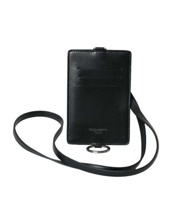 Dolce & Gabbana Black Calf Leather Lanyard Logo Card Holder Men Wallet - Image 2