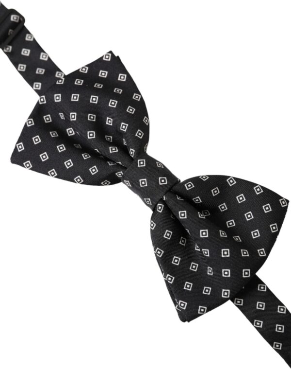Dolce & Gabbana Black Patterned Silk Adjustable Neck Men Bow Tie - Image 2