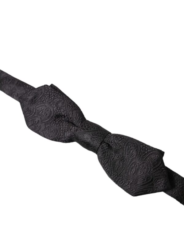 Dolce & Gabbana Black Brocade Silk Adjustable Neck Bow Tie - Image 3