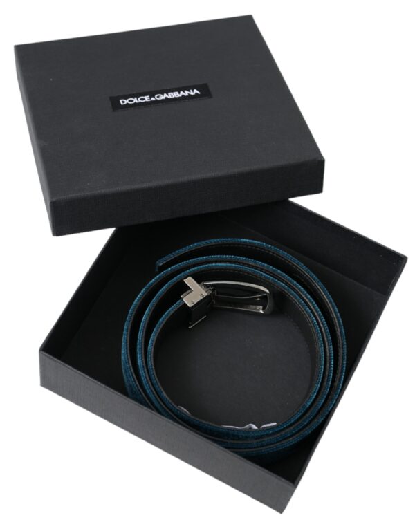 Dolce & Gabbana Blue Velvet Leather Silver Metal Buckle Belt - Image 7