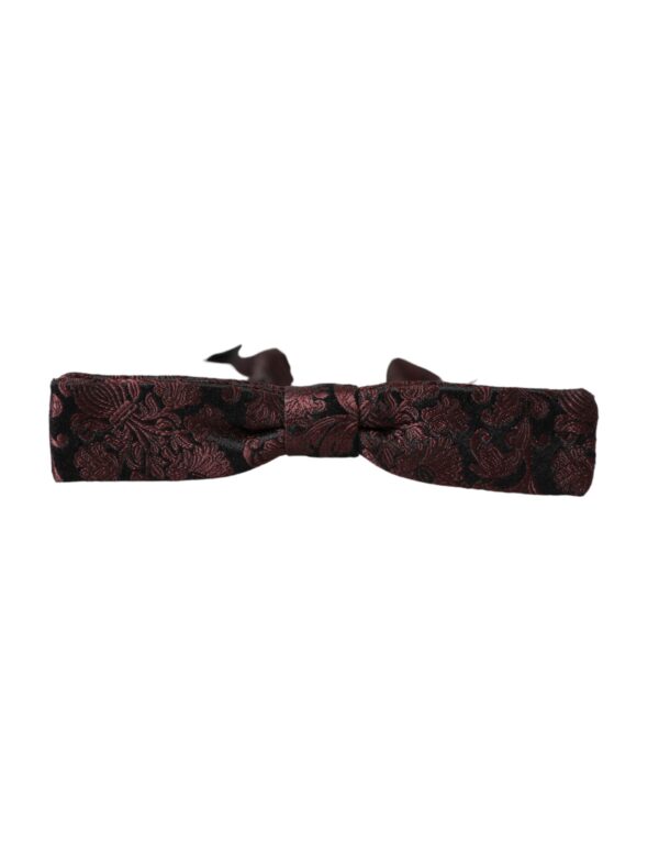 Dolce & Gabbana Maroon Floral Silk Adjustable Neck Men Bow Tie - Image 4