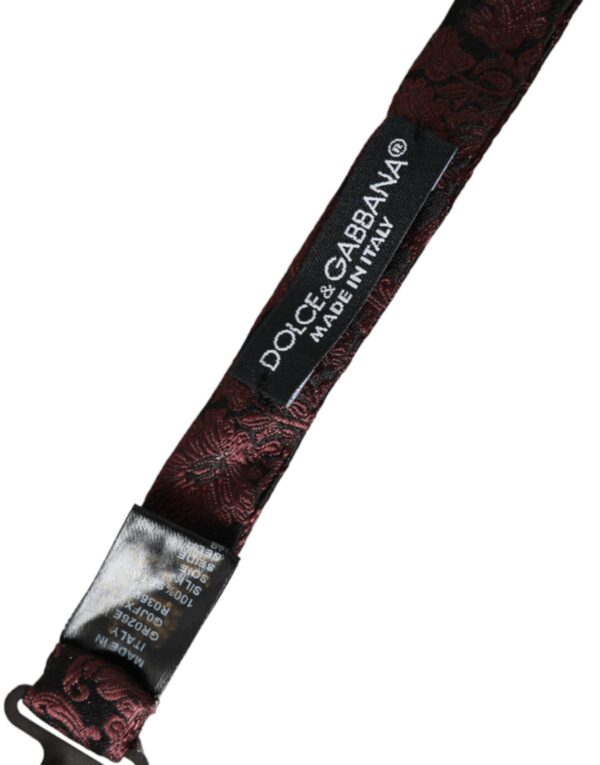 Dolce & Gabbana Maroon Floral Silk Adjustable Neck Men Bow Tie - Image 6