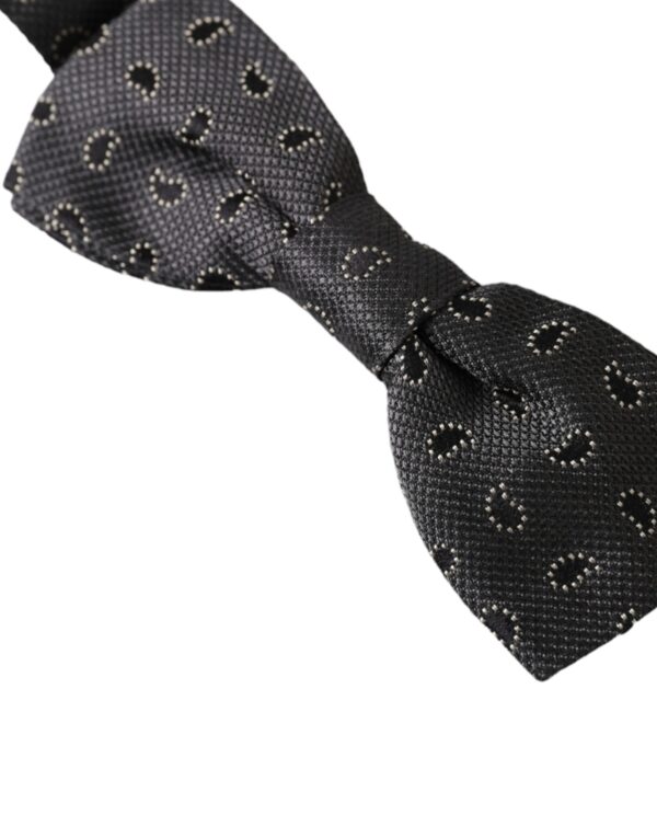 Dolce & Gabbana Black Silk Patterned Adjustable Neck Men Bow Tie - Image 3