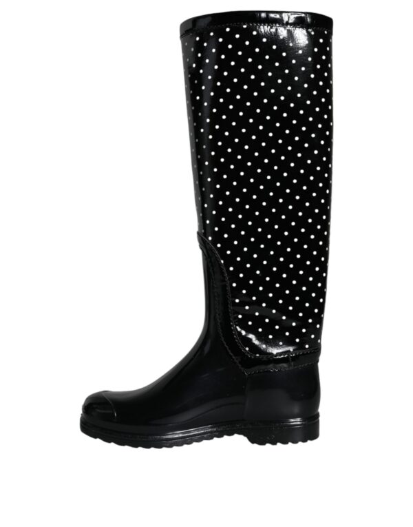 Black Polka Dot Rubber Knee High Boots Shoes - Image 5