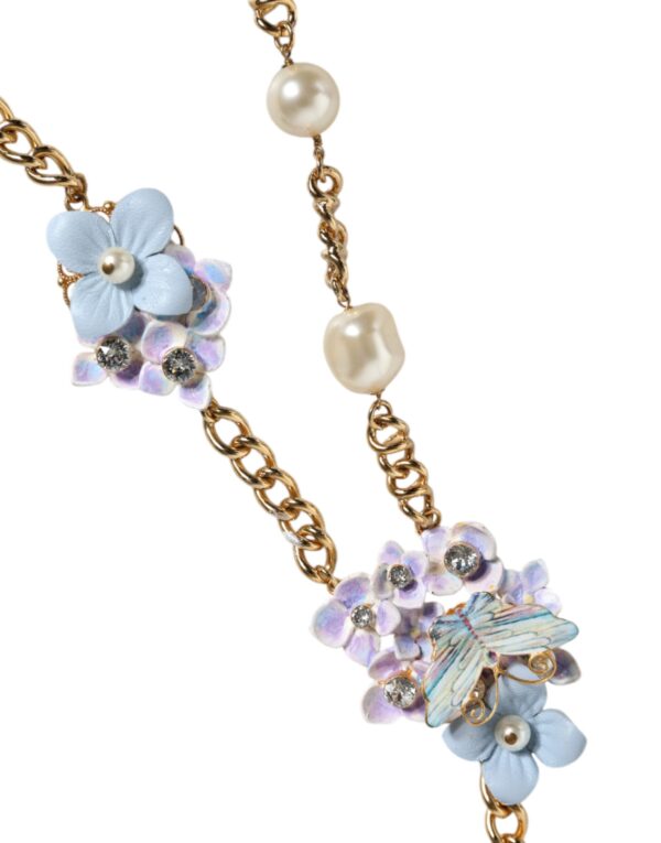 Dolce & Gabbana Gold Chain Brass Floral Layered Crystal Pearl Necklace - Image 3
