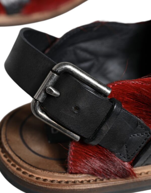 Dolce & Gabbana Black Red Gazelle Hair Leather Sandals Shoes - Image 7