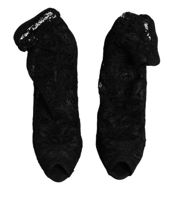 Dolce & Gabbana Black Lace Stretch Heels Mid Calf Boots Shoes - Image 3