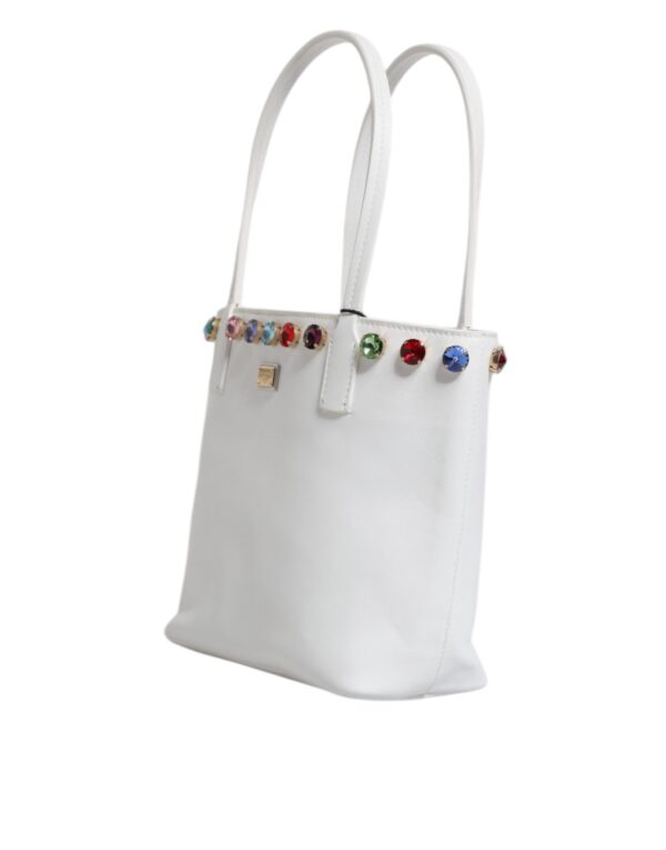 Dolce & Gabbana White Leather Crystal DG Logo Shoulder Tote Bag - Image 3