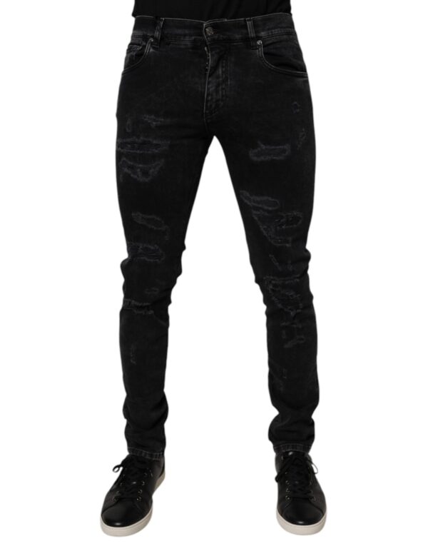 Dolce & Gabbana Black Tattered Cotton Skinny Men Denim Jeans - Image 2