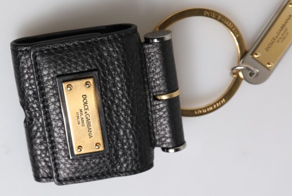 Dolce & Gabbana Black Leather Strap Gold Metal Logo Plaque Airpods Case - Image 3
