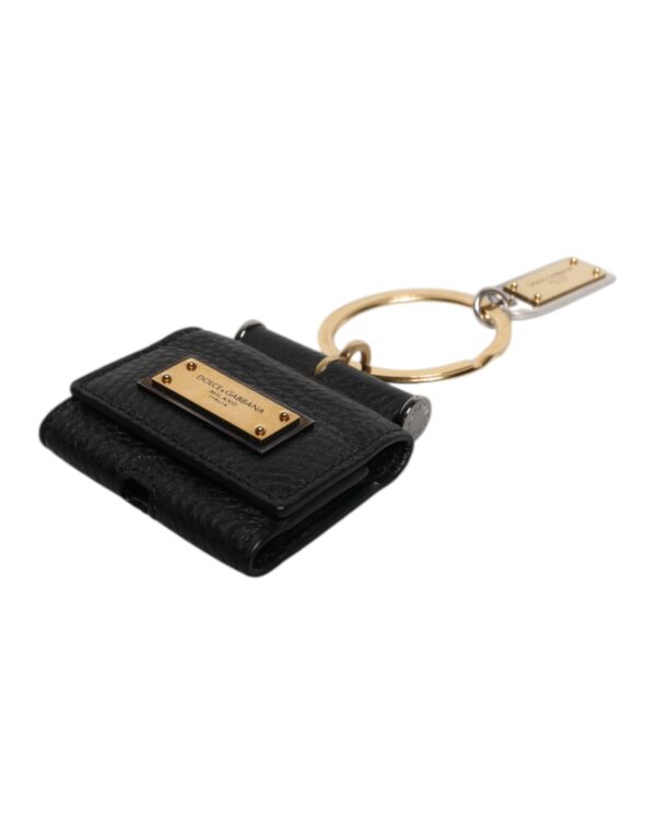 Dolce & Gabbana Black Leather Strap Gold Metal Logo Plaque Airpods Case - Image 6