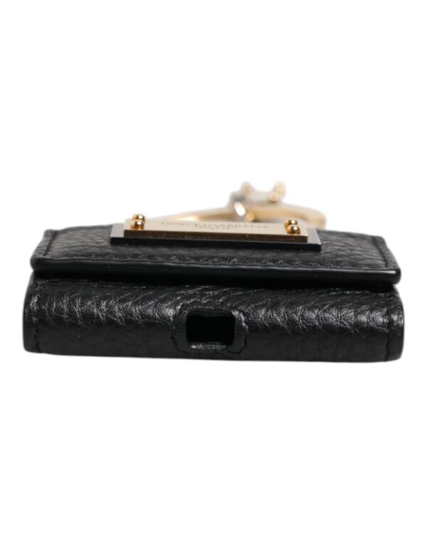 Dolce & Gabbana Black Leather Strap Gold Metal Logo Plaque Airpods Case - Image 7