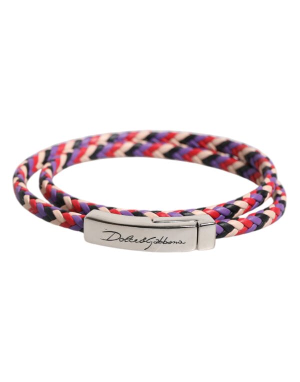 Dolce & Gabbana Multicolor Braided Woven Leather DG Logo Engraved Bracelet
