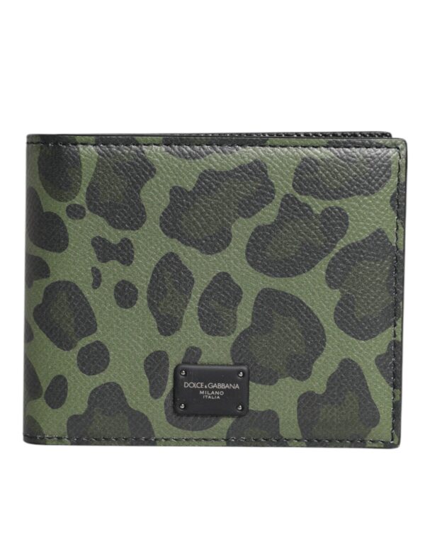 Dolce & Gabbana Black Green Leather DG Plaque Bifold Card Holder Wallet