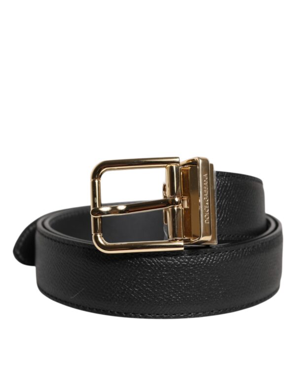 Dolce & Gabbana Black Calfskin Leather Gold Metal Buckle Belt